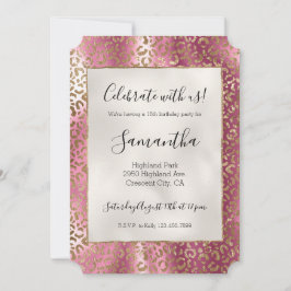 Chic Rosa Guld Glam Leopard Skriv ut Inbjudningar