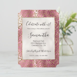 Chic Rosa Guld Glam Leopard Skriv ut Inbjudningar