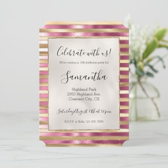 Chic Rosa Guld Glam Rand Inbjudningar (Stående Fram)