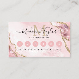 Chic  Rosa Guld Glitter Agate Marble Monogram Lojalitetskort