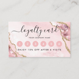 Chic  Rosa Guld Glitter Agate Marble Monogram Lojalitetskort