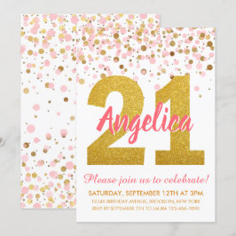 Chic Rosa Guld Glitter Confetti Girl 21 Birthday Inbjudningar
