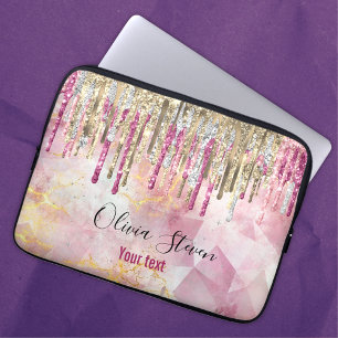 Chic rosa guld glitter droppar i monogram laptop fodral