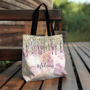 Chic rosa guld glitter droppar i monogram tygkasse