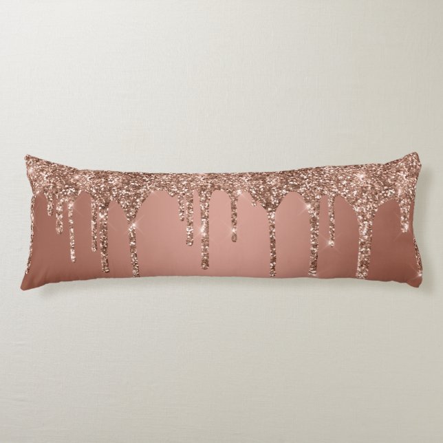 Chic Rosa Guld Glitter Gnistrande Droppar Kroppskudde (Framsidan)