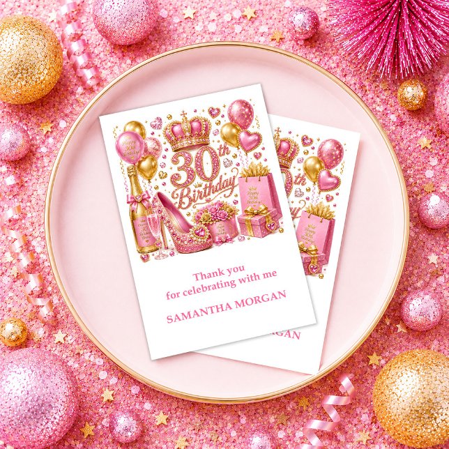 Chic Rosa Guld Glitter Konfetti 30-års Tacksamhet Tack Kort (Chic Pink Gold Glitter Confetti 30th Thank You

)