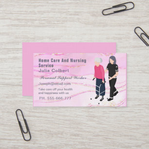 Chic Rosa Guld Glitter Marble Agat Caregiver Visitkort