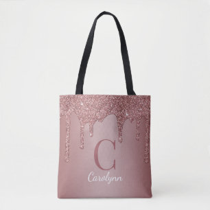 Chic Rosa Guld Glitterdrop Monogram Tygkasse