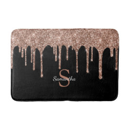 Chic Rosa Guld Glitterdroppar Glitter Monogram Nam Badrumsmatta