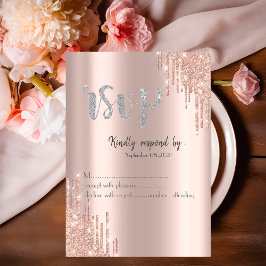 Chic Rosa Guld Glitterdroppar Silver RSVP Inbjudningar