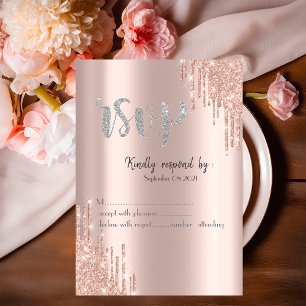 Chic Rosa Guld Glitterdroppar Silver RSVP Inbjudningar