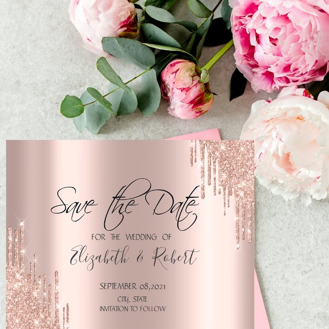 Chic Rosa Guld Glitterdroppar Spara Datumet (Skapare uppladdad)