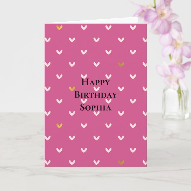 Chic Rosa Guld Hearts Birthday Kort (Orkide)