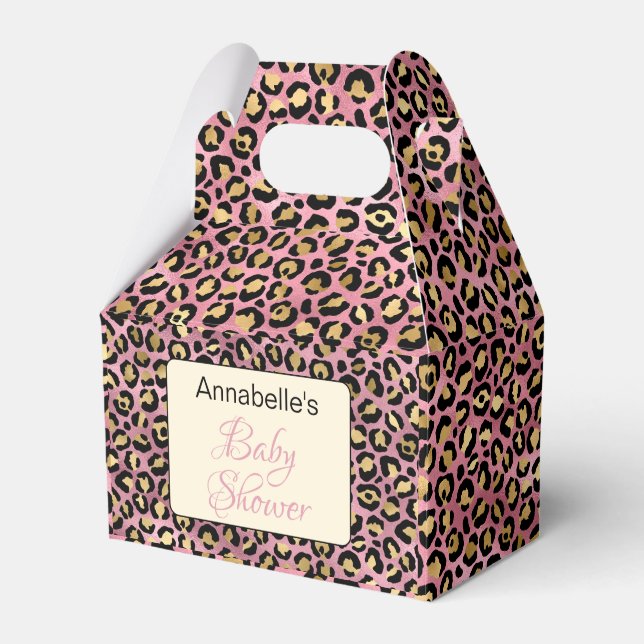 Chic Rosa Guld Leopard Mönster Baby Shower för   Presentaskar (Framsidan Sidan)