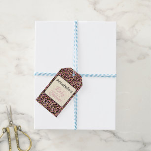 Chic Rosa Guld Leopard Mönster Baby Shower Presentetikett
