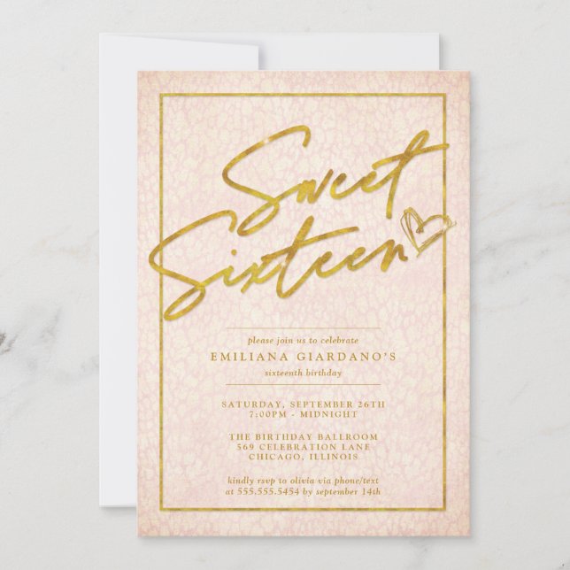 Chic Rosa & Guld Leopard Sweet 16 Party Inbjudningar (Framsida)