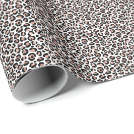 Chic Rosa Guld och Svart Leopardmönster Presentpapper