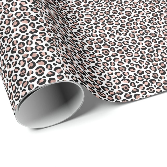 Chic Rosa Guld och Svart Leopardmönster  Presentpapper (Rullad Hörn)