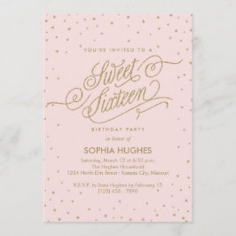 Chic Rosa & Guld Stars Sweet sixteen Party Inbjudningar