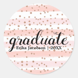 Chic Rosa & Guld Student Anpassningsbar Stickers Runt Klistermärke