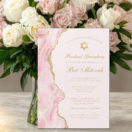 Chic rosa guldagate Bat Mitzvah-fest anpassad Magnetisk Inbjudningskort