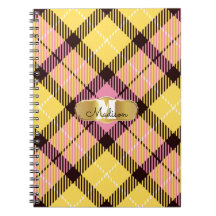 Chic Rosa Gult Tartan Guld Monogram Script Namn