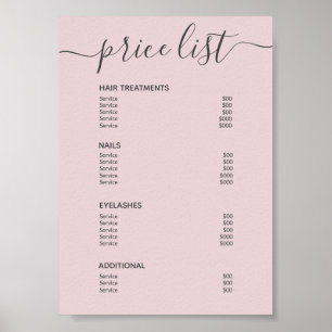 Chic Rosa Hair Salon Pris List Service Menu Poster