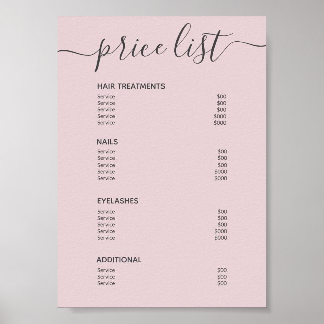 Chic  Rosa Hair Salon Pris List Service Menu Poster (Framsidan)