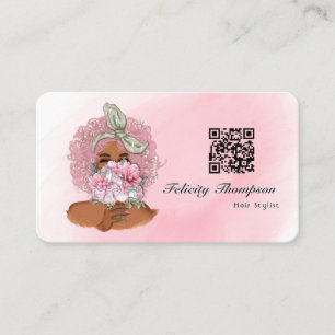 Chic Rosa Hair Stylist QR-kod Visitkort