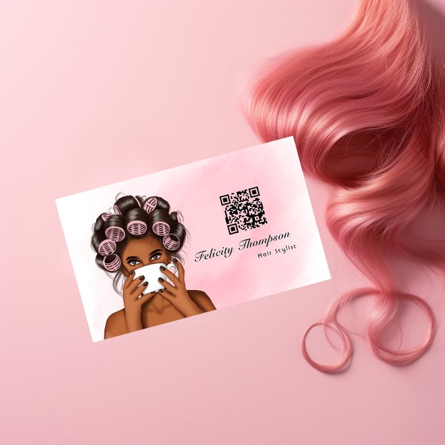 Chic Rosa Hair Stylist QR-kod Visitkort (Skapare uppladdad)