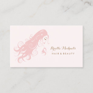 Chic Rosa Hairstylist Woman with Long Floed Hair Visitkort