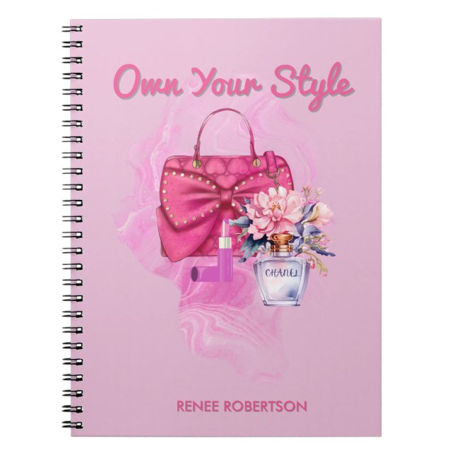 Chic Rosa Handbag & Blommigt Design Anteckningsbok (Framsidan)