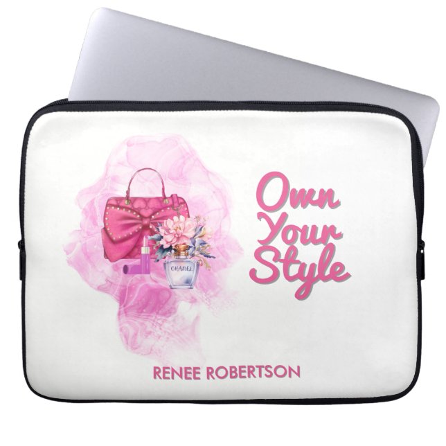 Chic Rosa Handbag & Blommigt Design Laptop Fodral (Framsidan)
