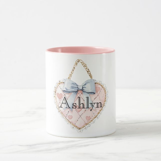 Chic Rosa Heart Blue Bow Mugg (Center)