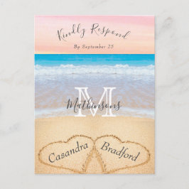 Chic Rosa Hearts Sand Beach Wedding OSA Vykort