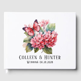 Chic  Rosa Hydrangea Butterfly Bröllop Gästböcker