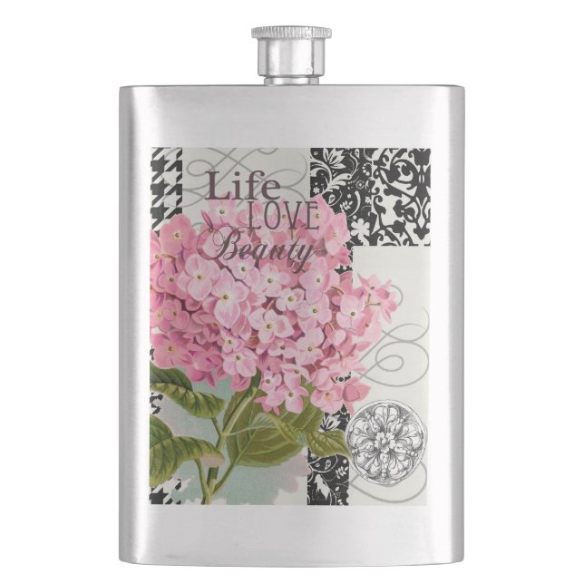 Chic Rosa Hydrangea Kollaas Vintage Damask Konst Fickplunta (Framsidan)