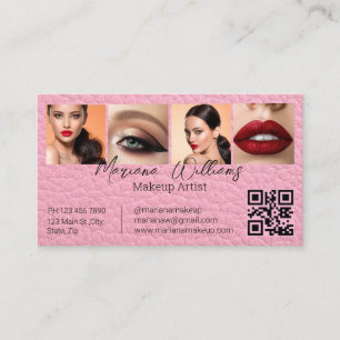Chic Rosa Läder Sminkartist 4 Foto QR-kod Visitkort