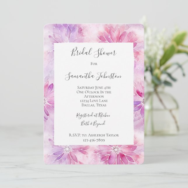Chic Rosa Lavender Blommigt Möhippa Inbjudningar (Stående Fram)