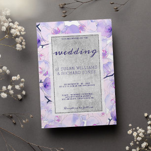 Chic rosa lavender silver orchid blommigt Bröllop Inbjudningar