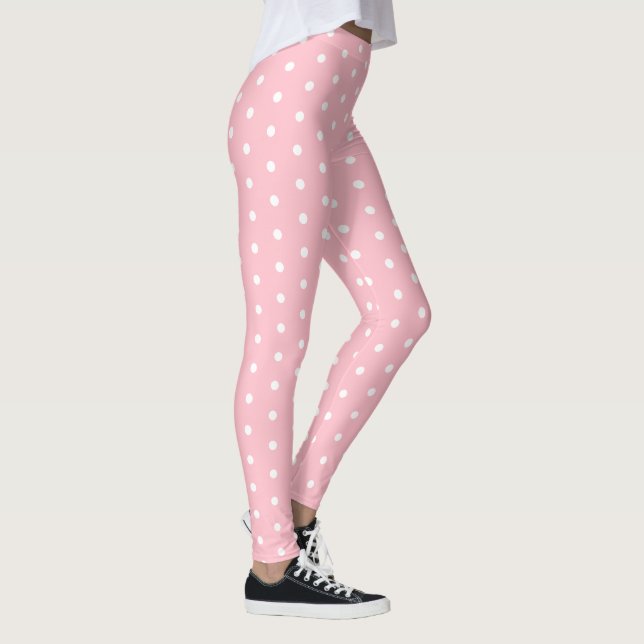 Chic Rosa Leggage med Cute White Dot Mönster Leggings (Höger)