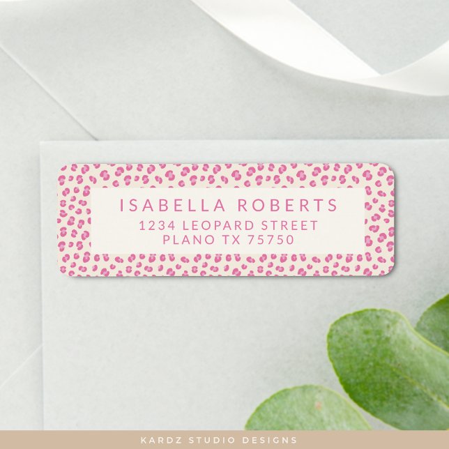 Chic Rosa Leopard Skriv ut Adressetiketter Returadress Etikett (Personalize with your name and address, choose size.)