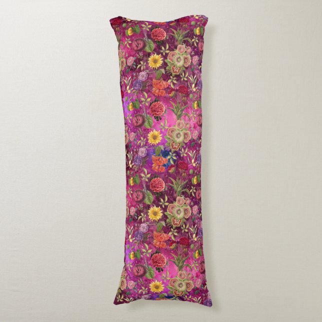Chic rosa lila blommor monogram blommönster kroppskudde (Framsidan Vertikal)