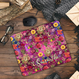 Chic rosa lila blommor monogram blommönster musmatta