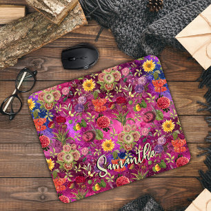 Chic rosa lila blommor monogram blommönster musmatta