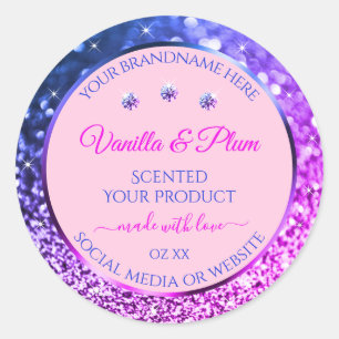 Chic Rosa Lila Blue Ombre Glitter Product Labels Runt Klistermärke