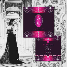 Chic Rosa Lila Burgund Ornaments Initialer Fyrkantigt Visitkort