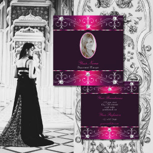 Chic Rosa Lila Burgund Ornate Ornaments Add Foto Fyrkantigt Visitkort