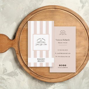 Chic Rosa Lodrät Fransk Stripe Bakery Logotyp Visitkort