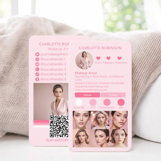 Chic Rosa Makeup skönhet Social Media Influencer Visitkort (Chic Pink Makeup beauty Social Media Influencer Business Card instagram)